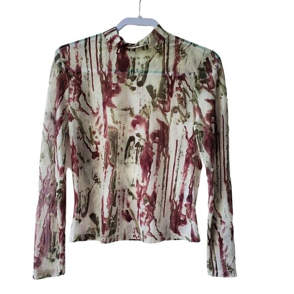 Y2K Mesh Fairygrunge Abstract Floral Camouflage Long sleeve Top M - Picture 5 of 16